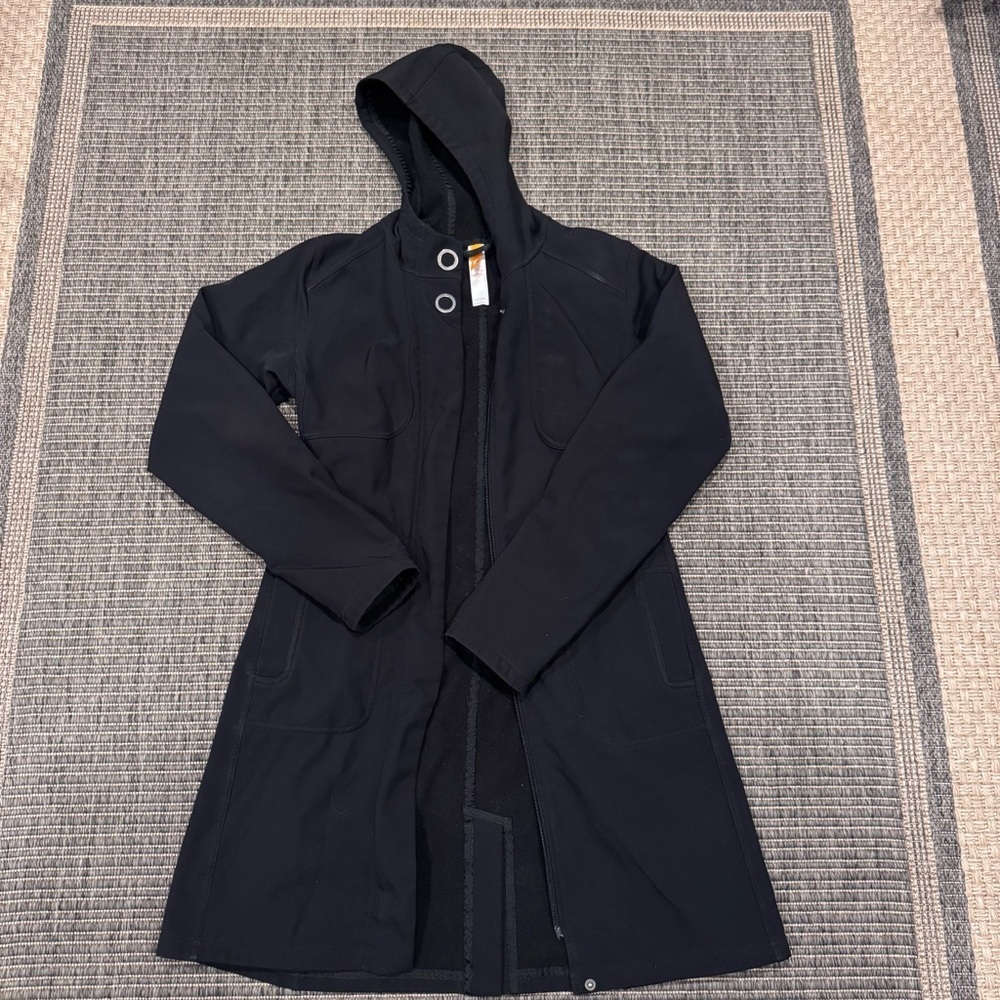 Lucy Black Hooded Softshell Jacket with Orange Brand Tag
